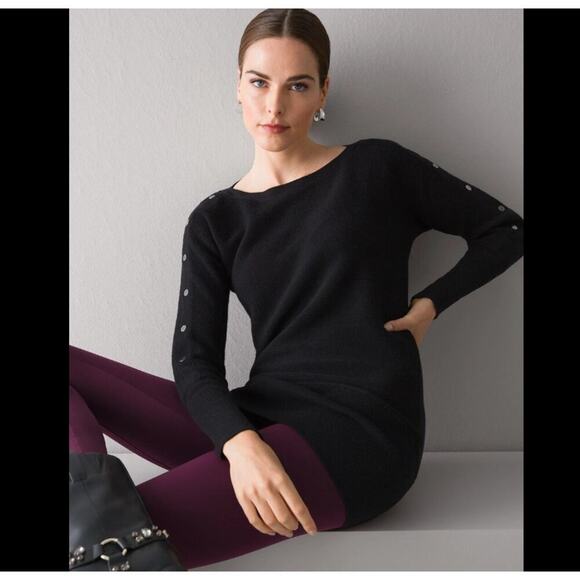 White House Black Market Sweaters - White House Black Market Black Snap Sleeve Tunic Sweater Med